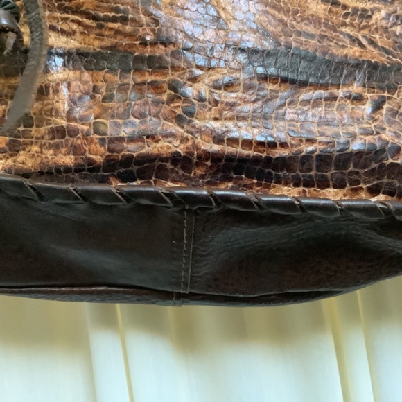 Vin Baker Reptile Embossed Leather Bag Cowgirl Leather Tassels Braided Handles - Picture 4 of 9